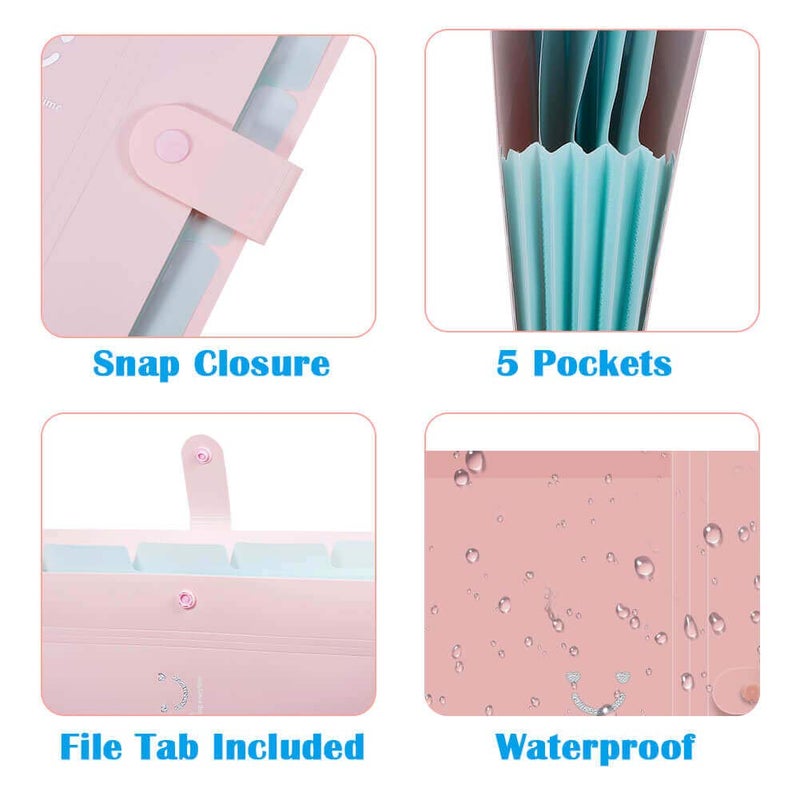 Selizo 6 Pcs Expanding File Folder with 5 Pockets Organizer Plastic A4 Size and 168 Pcs File Folder Labels for School Teacher and Office - Image 4
